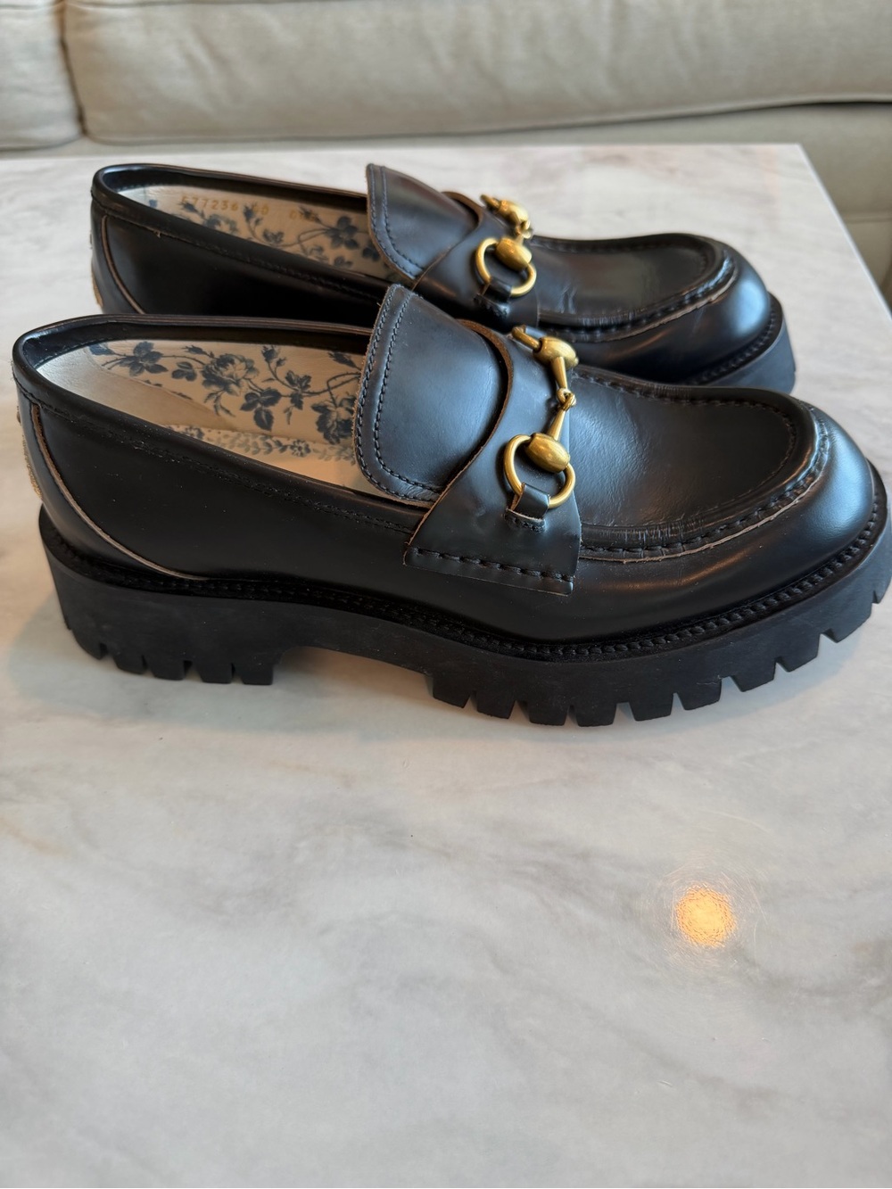 Gucci Harald Leather Lug Sole Loafers with Gold Horsebit w/ dust bags